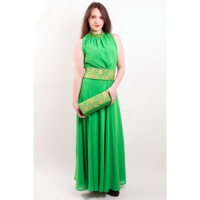 Embroidered dress "Romance" green